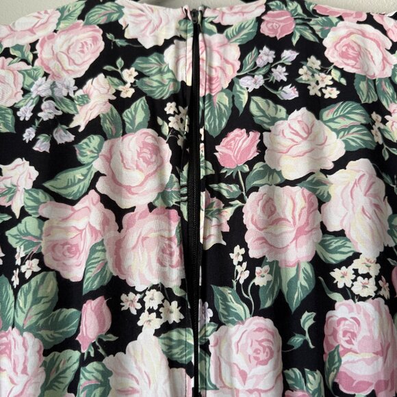 Vintage 90s Black and Pink Floral Midi Girly Church Dress | M-XL - Picture 12 of 16